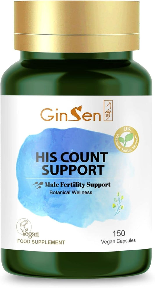 Ginsen His Count Support for Men, Male Fertility Supplement, Added Vitamins & Herb Extract, 150 Capsules, Vegan Approved, Made in UK