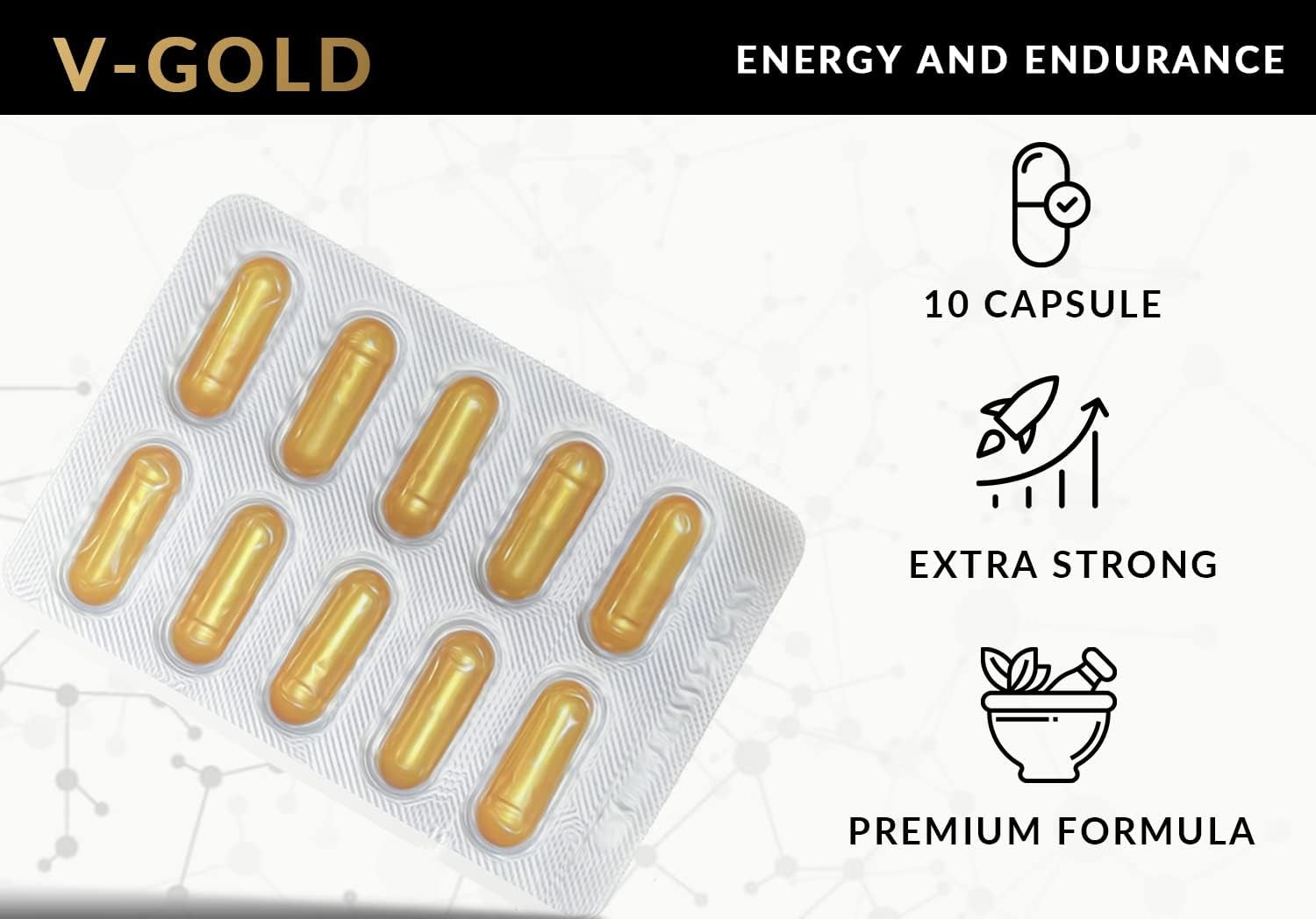 V - Gold Strong & Fast Acting Effect - Panax Ginseng Root Complex Enhancing Male Stamina & Energy Booster Pills for Men, High Strength Performance Supplement 10 Capsules/Tablet