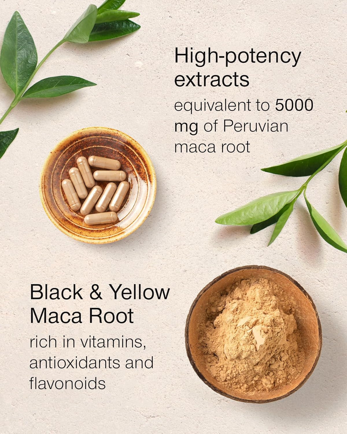 Maca Root 5000Mg - Maca Root Capsules for Women & Men - High Potency Herbal Booster - Black & Yellow Macca Root Powder Extract - 90 Maca Tablets - British Made High Strength Supplement