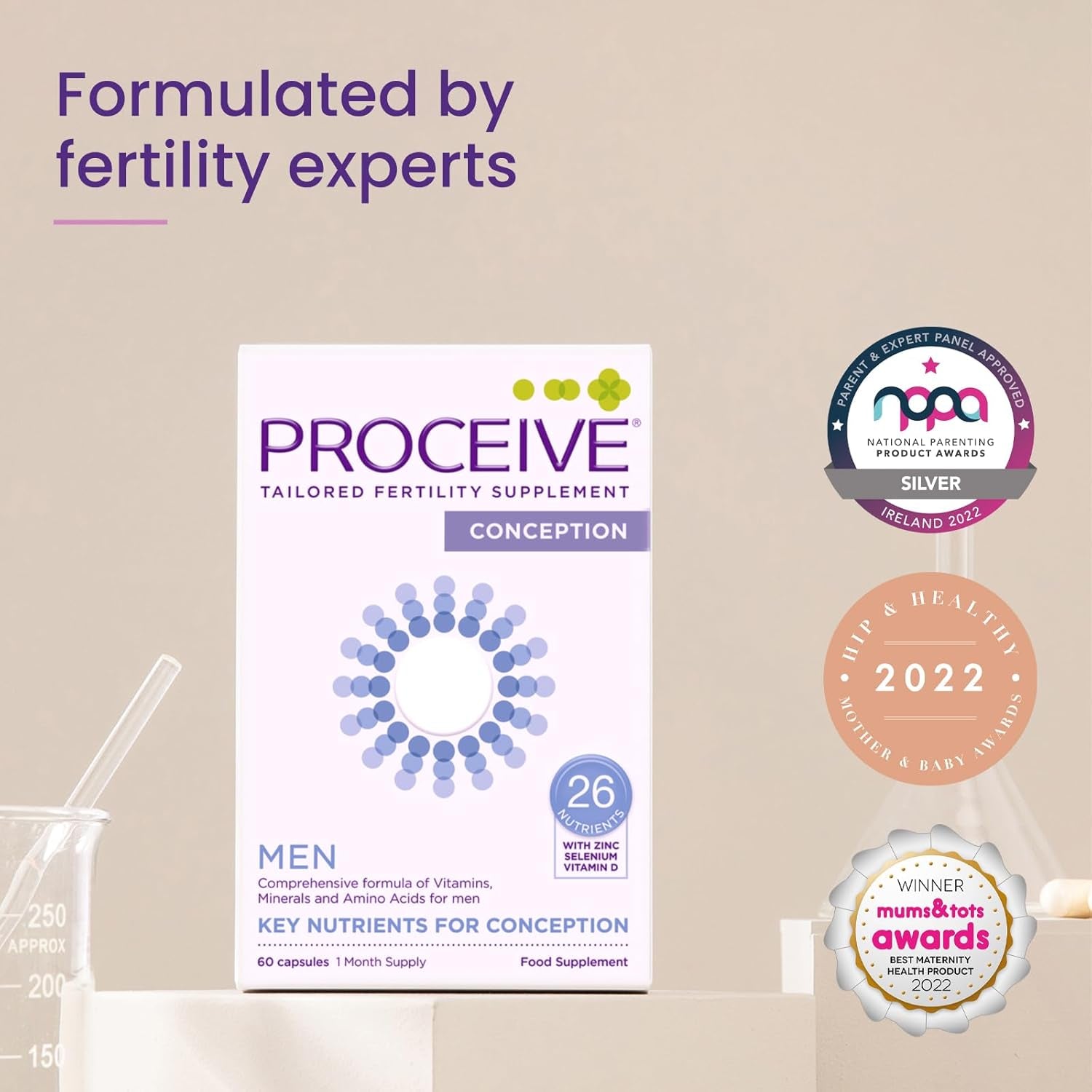 Proceive® Men Fertility Supplement for Conception - Vitamins & Minerals for Men Trying to Conceive - Selenium, Zinc, Co Q10, Vitamin D - 60 Capsules (1 Month Supply) - Vegan