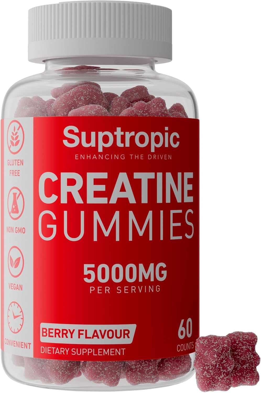 60 Creatine Monohydrate Gummies, 4000Mg, Men & Women - Chewable Creatine Gummies (30+ Days) - Natural Blueberry Flavoured Creatine, Pre Workout Gym Supplement, Suitable for Vegans, by Suptropic