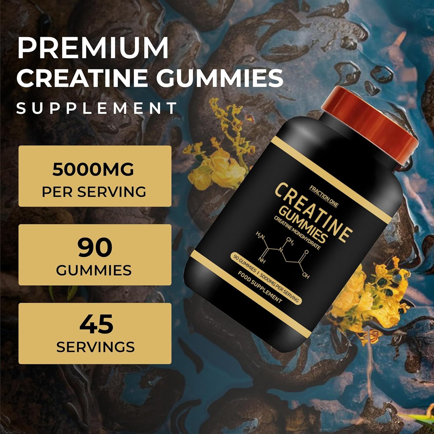 Fraction One Creatine Gummies 5000Mg 90 Gummies 45 Days Supply Creatine Monohydrate Gummies - Berry Flavoured Creatine - Pre Workout Gym Supplement for Men & Women - Vegan Chews Chewable Max Strength