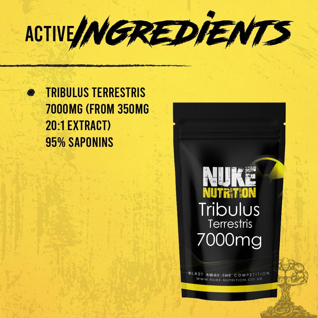 Nuke Nutrition Tribulus Terrestris 7000Mg - 60 Capsules - Tribulus Terrestris High Strength Test Booster Pills for Men & Women - Increase Testosterone for Enhanced Muscle Growth, Strength & Endurance