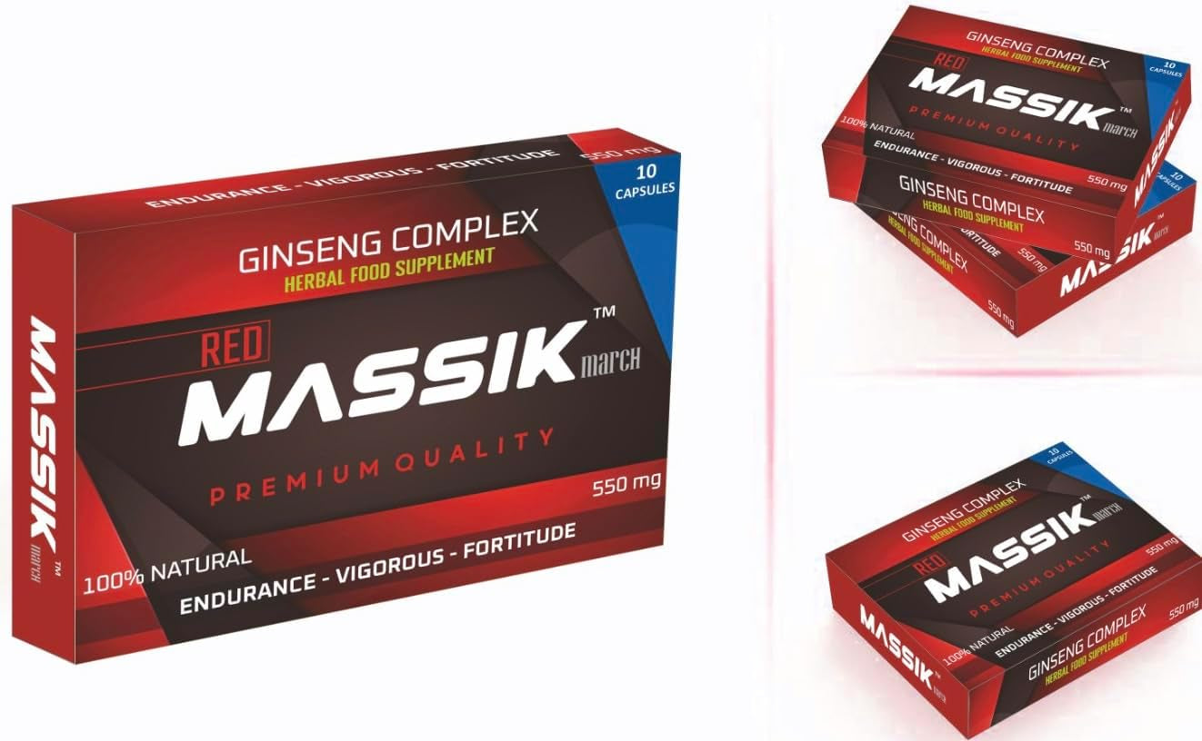 MASSIK MARCH™ - Herbal Supplement for Men, Extra Strength Performance Enhancing Pills, Stamina Endurance Booster, RED Supplement Pills for Men - 10 Ginseng Capsules