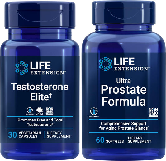 Testosterone Elite, 30 Vegetarian Capsules | Ultra Prostate Formula, 60 Softgels | Healthy Prostate, Testosterone Production Support, Supplements for Men