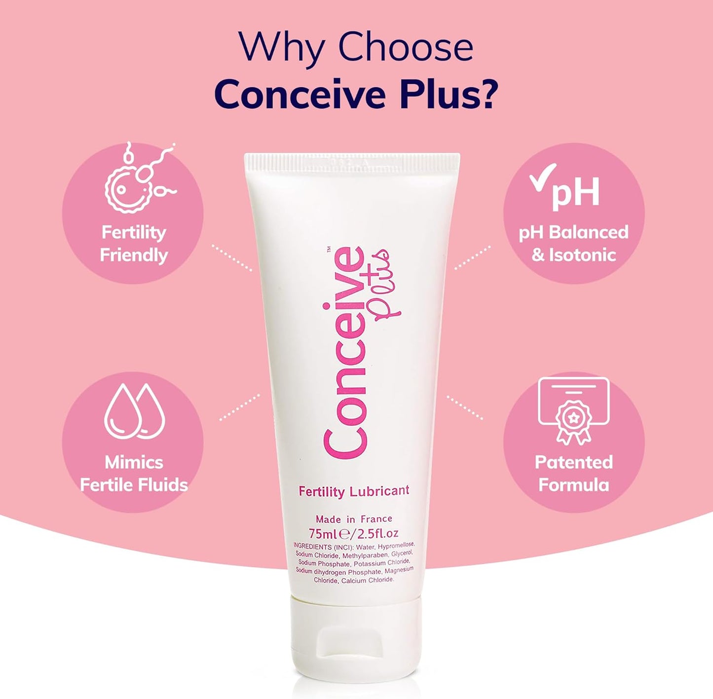 Fertility Lubricant | for Couples Trying to Conceive | Patented Conception Personal Lubricant, Non-Sticky | Key Ingredients and Antioxidants for Sperm Survival | Tube 75ML