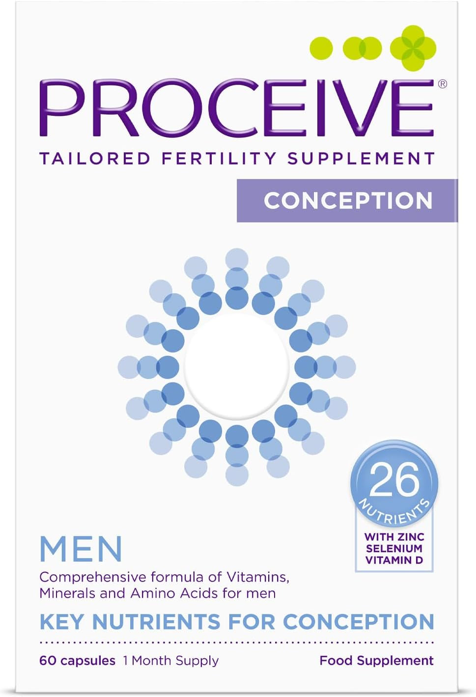 Proceive® Men Fertility Supplement for Conception - Vitamins & Minerals for Men Trying to Conceive - Selenium, Zinc, Co Q10, Vitamin D - 60 Capsules (1 Month Supply) - Vegan