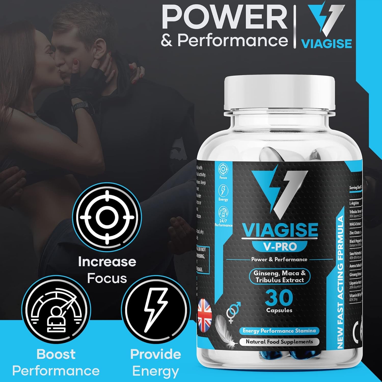 Viagise - High Strength Longer & Harder (30) 500Mg Capsules | Korean Ginseng Herbal Supplement with Added Maca & Tribulus | Endurance and Stamina | Long Lasting & 100% Natural