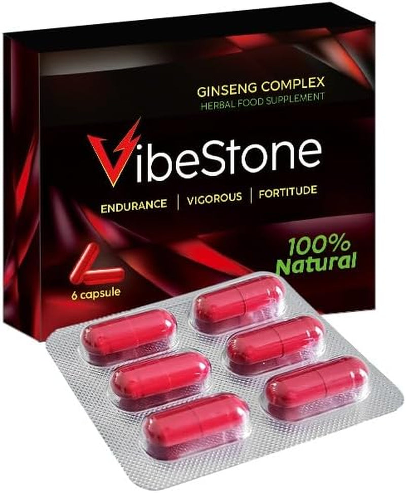 VIBESTONE Red-New Stronger for Longer Formula for Men - Ultra Strong Performance Enhancing Pills, Stamina Endurance Booster RED Supplement Pills for Men - 6 Ginseng Capsules 500MG