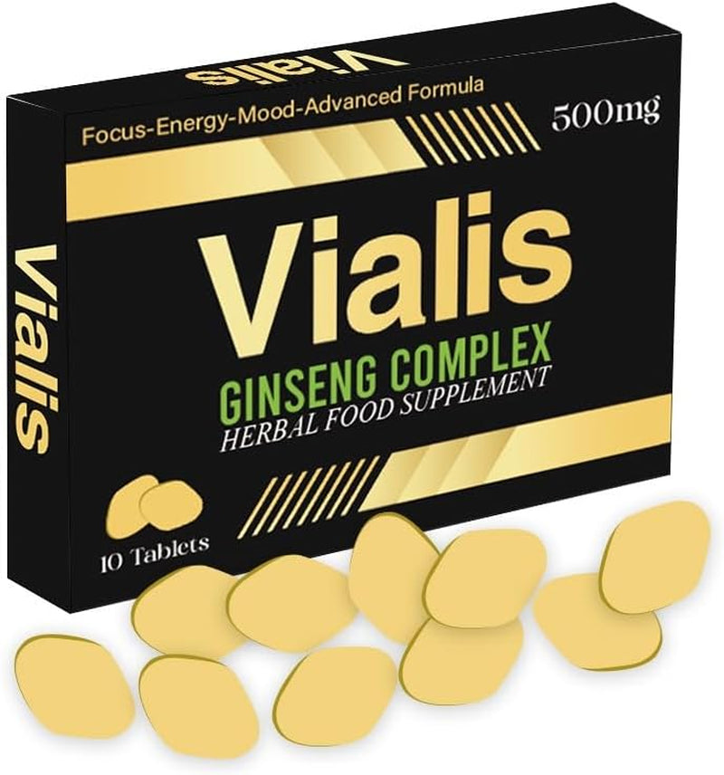 New! Super Extra-Strong VIALIS Gold - Ginseng and Herbal Food Supplement for Men. the Most Effective Natural, Powerful and Fast Acting Food Supplement for Men! - (Pack of 10 Tablets)