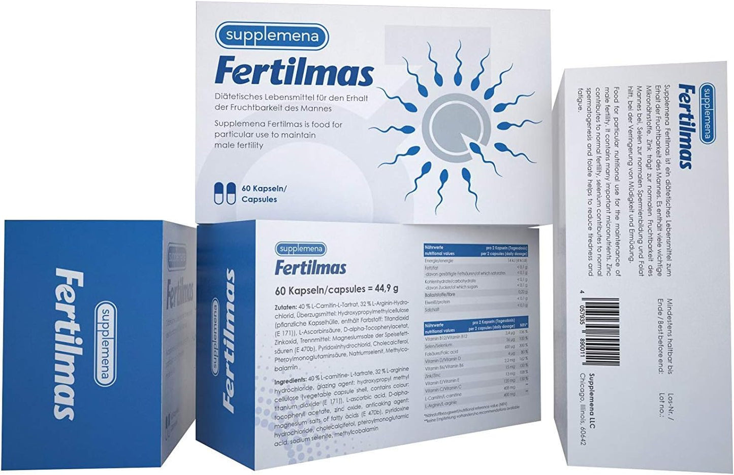 Fertilmas | Male Fertility Supplements | Support Sperm Health & Conception W/L-Carnitine, Folic Acid, Coq10, Zinc, B12, Selenium | 4 Month Supply