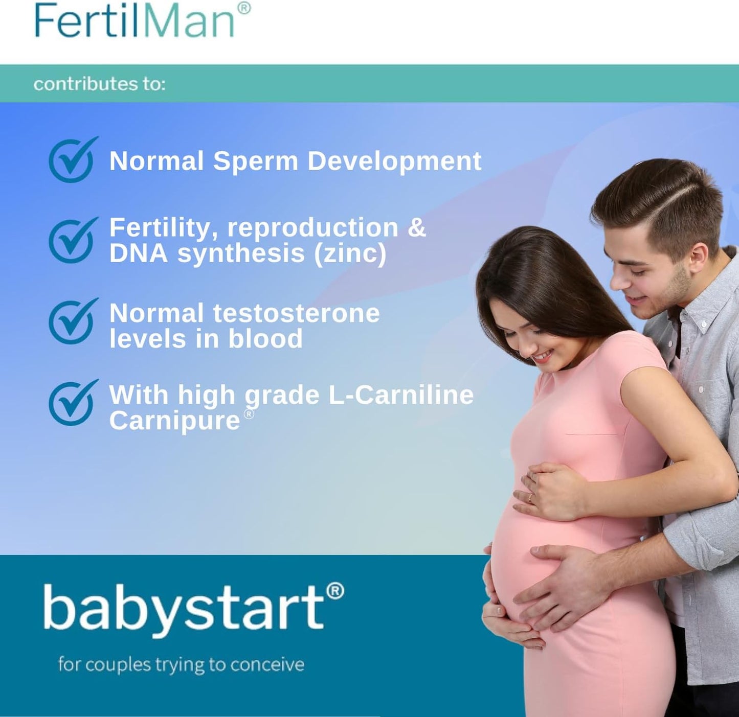 Babystart Fertility Supplements for Men - Fertilman 30 Tablets, 1 Month Supply, Male Fertility Vitamins with Zinc, Folic Acid and Vitamin D for Conception, Immune Support - Mens Health Supplement