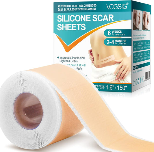 Silicone Scar Sheets,Silicone Scar Tape Roll for Scar Removal,Reusable Waterproof Professional Soft Silicone Tape(1.6”X150”-3.8M)