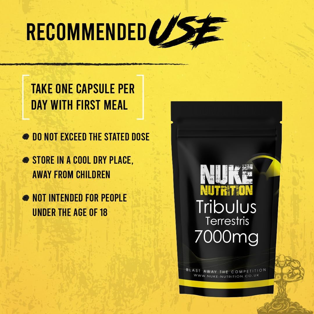 Nuke Nutrition Tribulus Terrestris 7000Mg - 60 Capsules - Tribulus Terrestris High Strength Test Booster Pills for Men & Women - Increase Testosterone for Enhanced Muscle Growth, Strength & Endurance