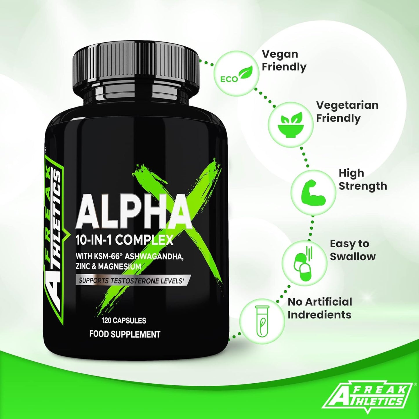 Alpha X Testosterone Supplements for Men - Testosterone Booster for Men 120 Capsules - 10 Powerful Ingredients & Vitamins Including KSM-66 Ashwagandha, Zinc, Maca Root Extract - Made in the UK