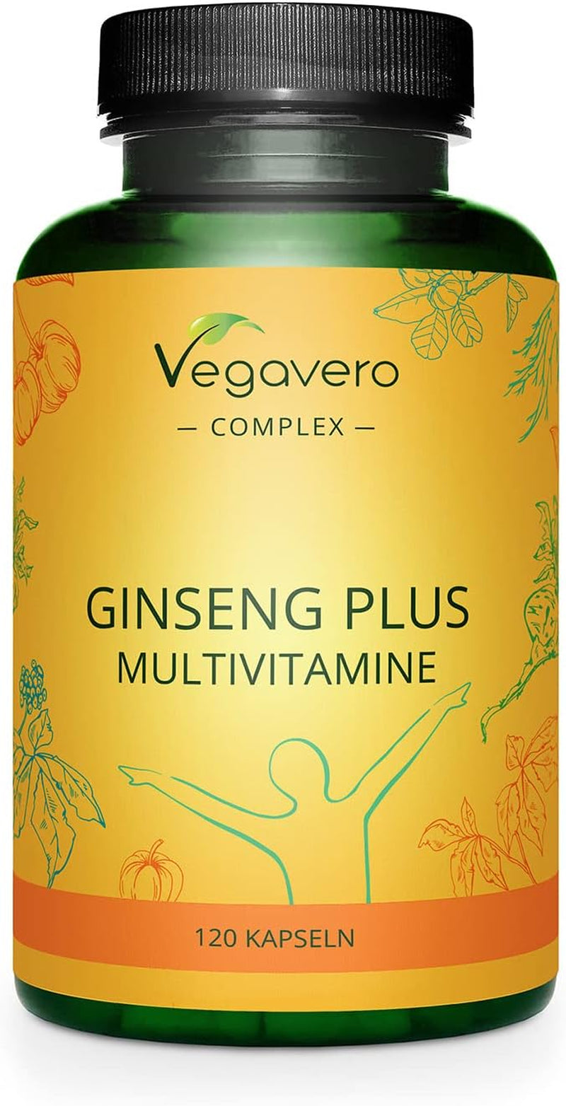 Vegavero Ginseng Complex | Maca Root Ginseng, Vitamins & Minerals | Mental Energy Supplement | NO Additives, Lab-Tested | Caffeine-Free | 120 Capsules | Vegan