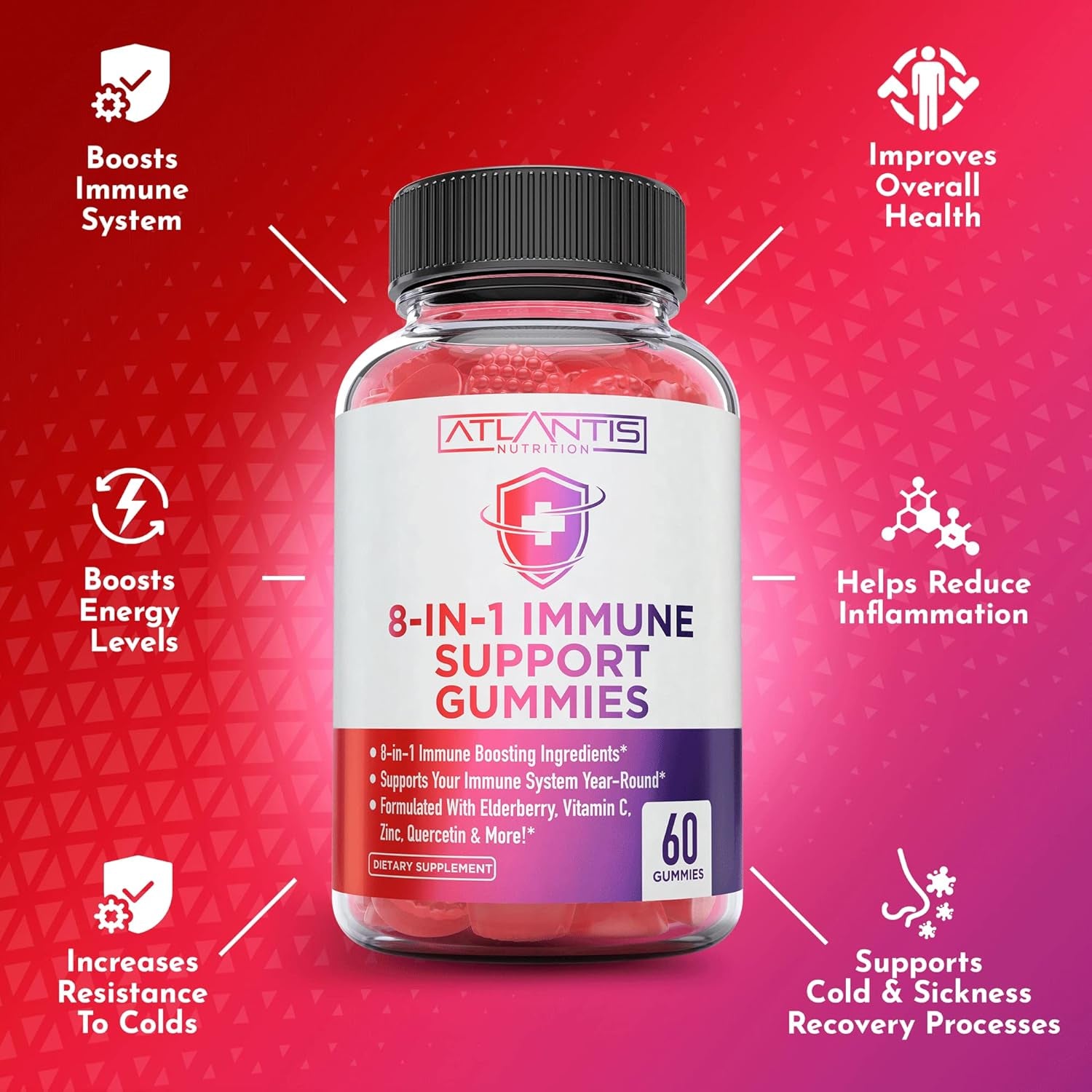 8-In-1 Immune Support 60 Gummies + Testosterone Booster 2-Pack (120 Gummies)