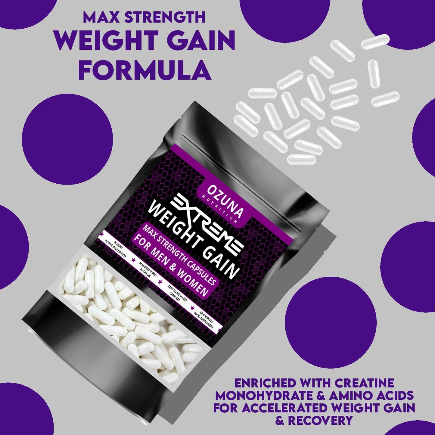 ANABOLIC Weight GAIN Tablets - Quick Muscle Mass Pills Growth Potent Capsules