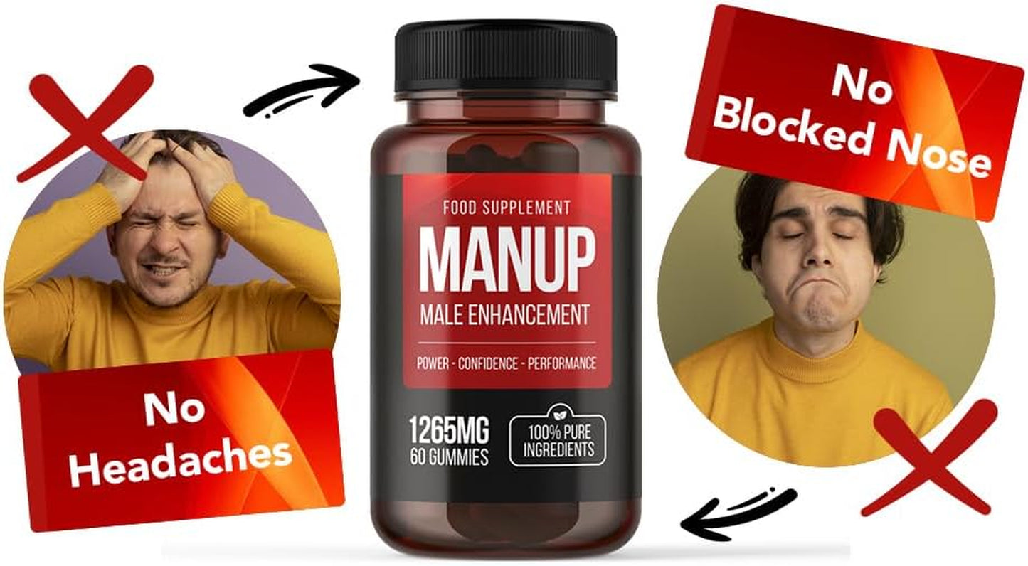 MANUP Male Gummies, 1265Mg per Serving, with Maca, Vitamin B6, B12, Ashwagandha, L-Arginine, Tribulus Terrestris, Pack of 60