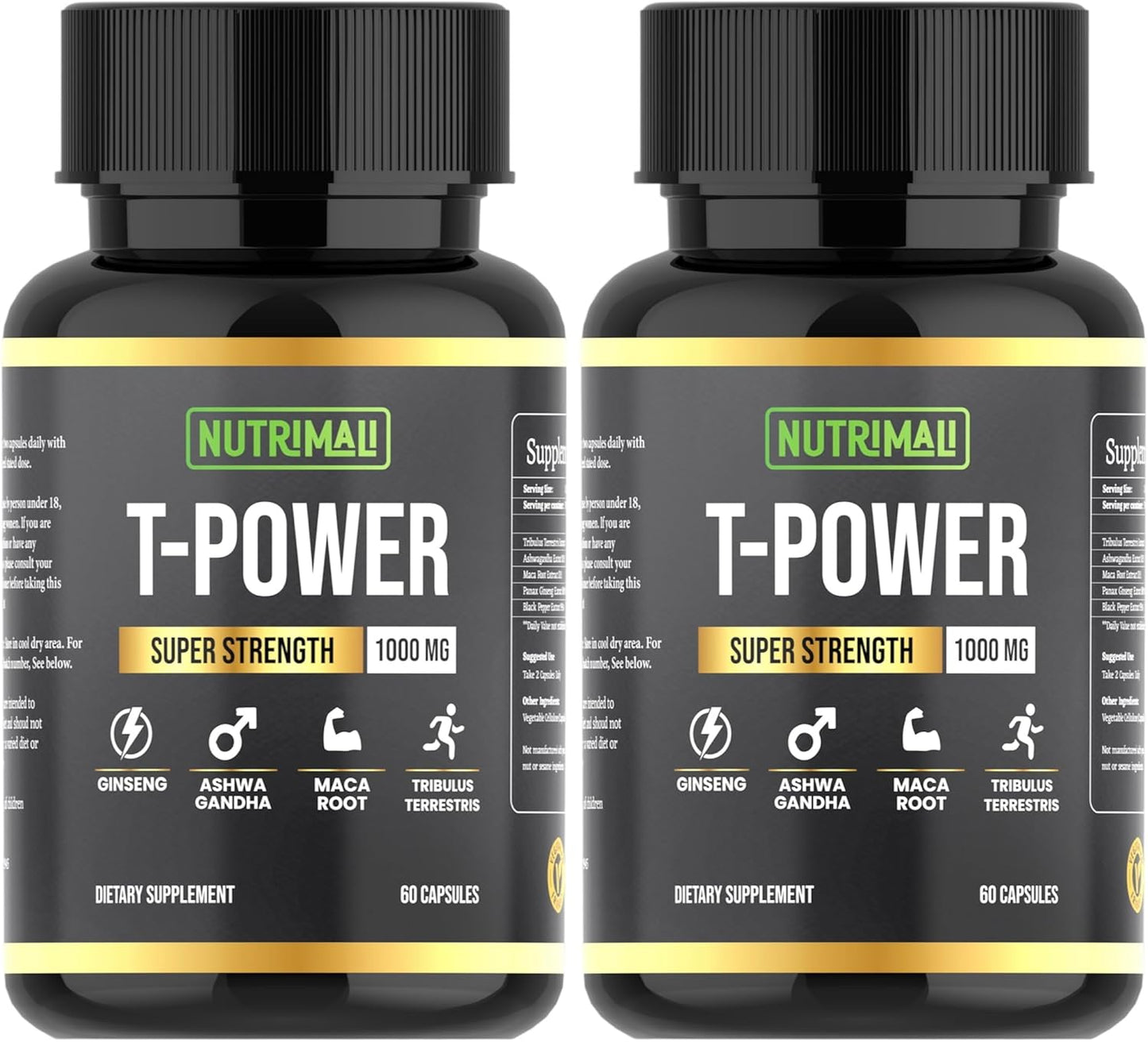 T-Power (2 Pack), T-Ali Equivalent | Tone Supplement for Men | Maca Root, Ginseng, Ashwagandha, Tribulus Terrestris | 120 Capsules 1000Mg High Strength| Energy and Stamina Booster