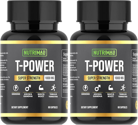 T-Power (2 Pack), T-Ali Equivalent | Tone Supplement for Men | Maca Root, Ginseng, Ashwagandha, Tribulus Terrestris | 120 Capsules 1000Mg High Strength| Energy and Stamina Booster