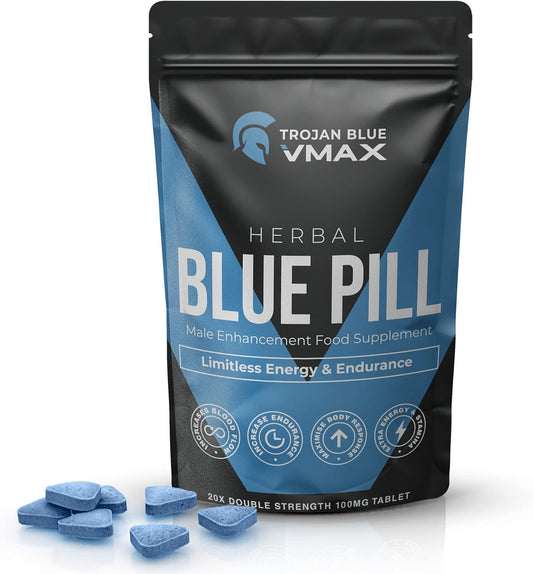 20X Trojan Blue Vmax | Herbal Supplement Blue Pills for Men | High Strength Performance Powerful Fast Acting Long Lasting Results | Enhancing Male Stamina & Endurance Booster Tablets