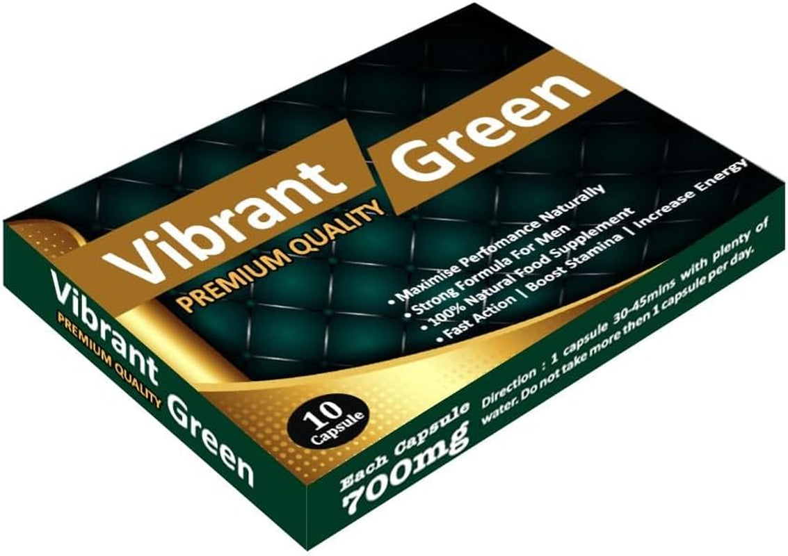 Ultra Strong Vibrant Green - (10 Pack) New & Effective 700Mg Ginseng & ASHWAGANDHA Complex Herbal Supplement for Men - Performance, Energy, Stamina & Endurance, 100% Natural