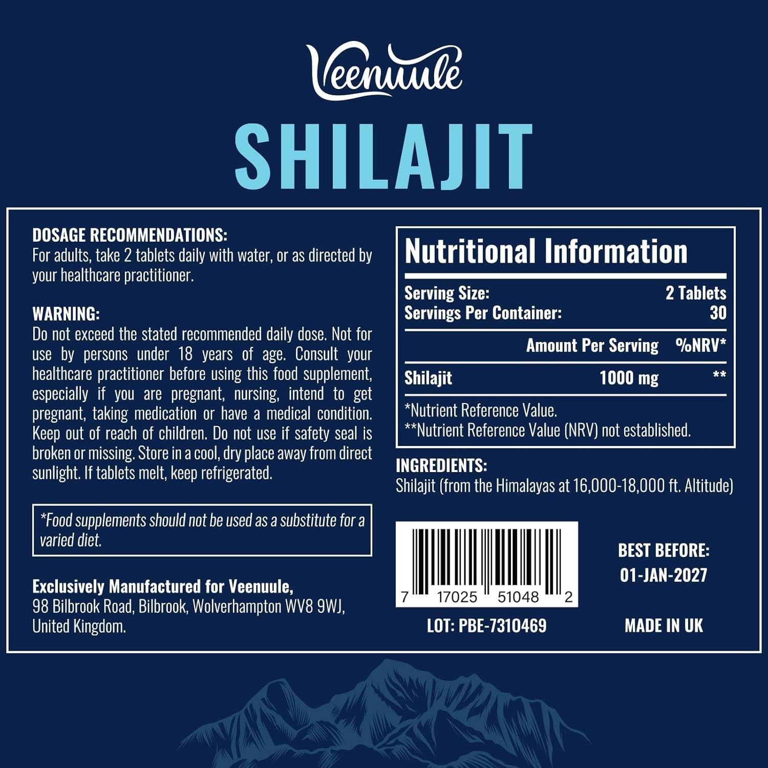 Shilajit Tablets 30,000 Mg, 100% Pure Himalayan Shilajit (1000 Mg per Serving), Rich in Fulvic Acid & 85+ Trace Minerals, Shilajit Resin Supplement for Energy & Immune Health (60 Tablets)