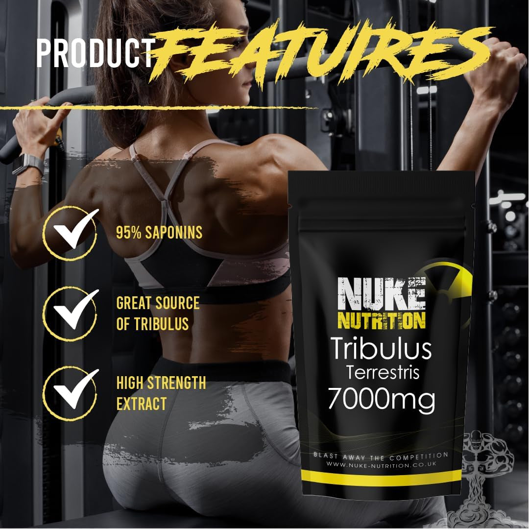 Nuke Nutrition Tribulus Terrestris 7000Mg - 60 Capsules - Tribulus Terrestris High Strength Test Booster Pills for Men & Women - Increase Testosterone for Enhanced Muscle Growth, Strength & Endurance