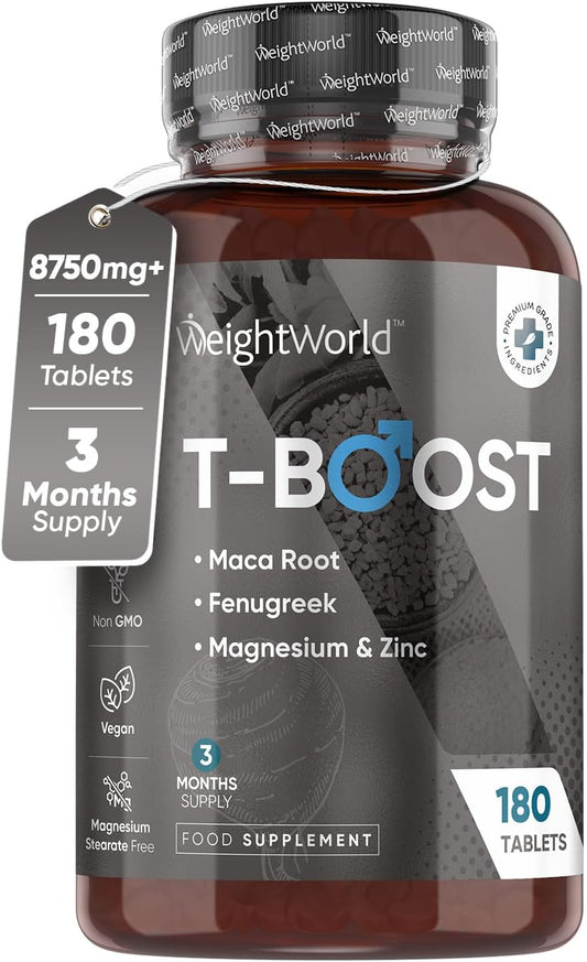 Testosterone Supplements for Men - 180 Vegan Tablets (3 Months Supply) - with Maca, Fenugreek, Zinc, Magnesium, Vitamin D & D-Aspartic - for Energy, Performance & Muscle Growth - Test Boosters for Men