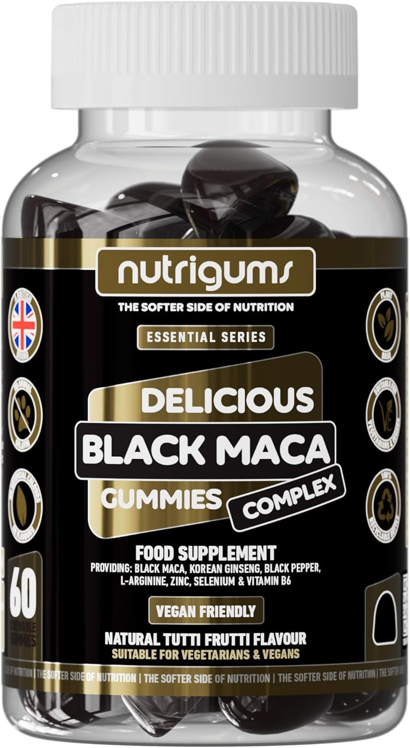 Maca Root 2000Mg Gummy | Tutti Frutti Flavour | 60 Vegan Gummies | Black Maca, Korean Ginseng, L-Arginine, Black Pepper, B6, Zinc & Selenium | High Strength | for Energy & Performance by NUTRIGUMS®