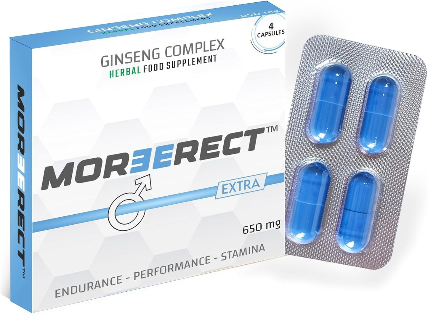 MOREERECT™ Extra - Stronger and Longer for a Confident Performer - Advanced Performance Enhancing Pills, Stamina Endurance Booster Blue Supplement Pill for Men - 4 Ginseng Capsules