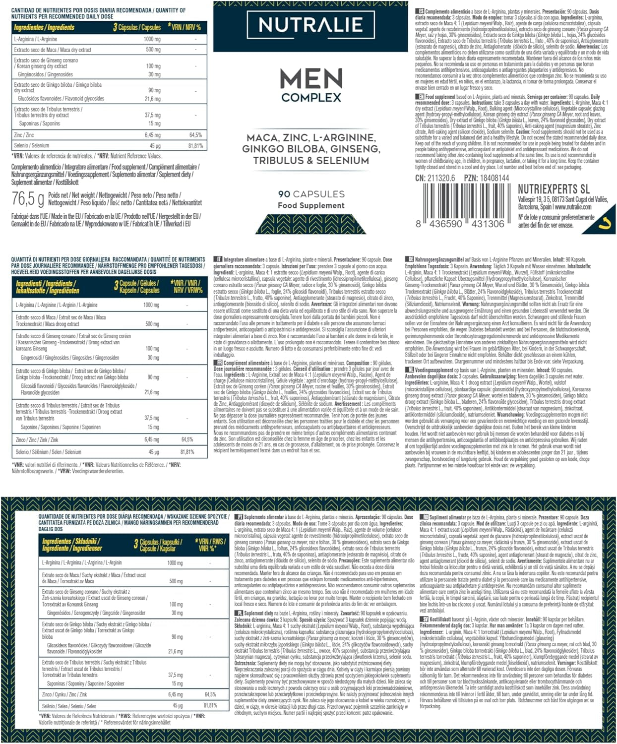 Male Booster - Strength & Energy for Men - Maca, Ginkgo Biloba, Tribulus Terrestris, L'Arginine - Men Complex 90 Capsules