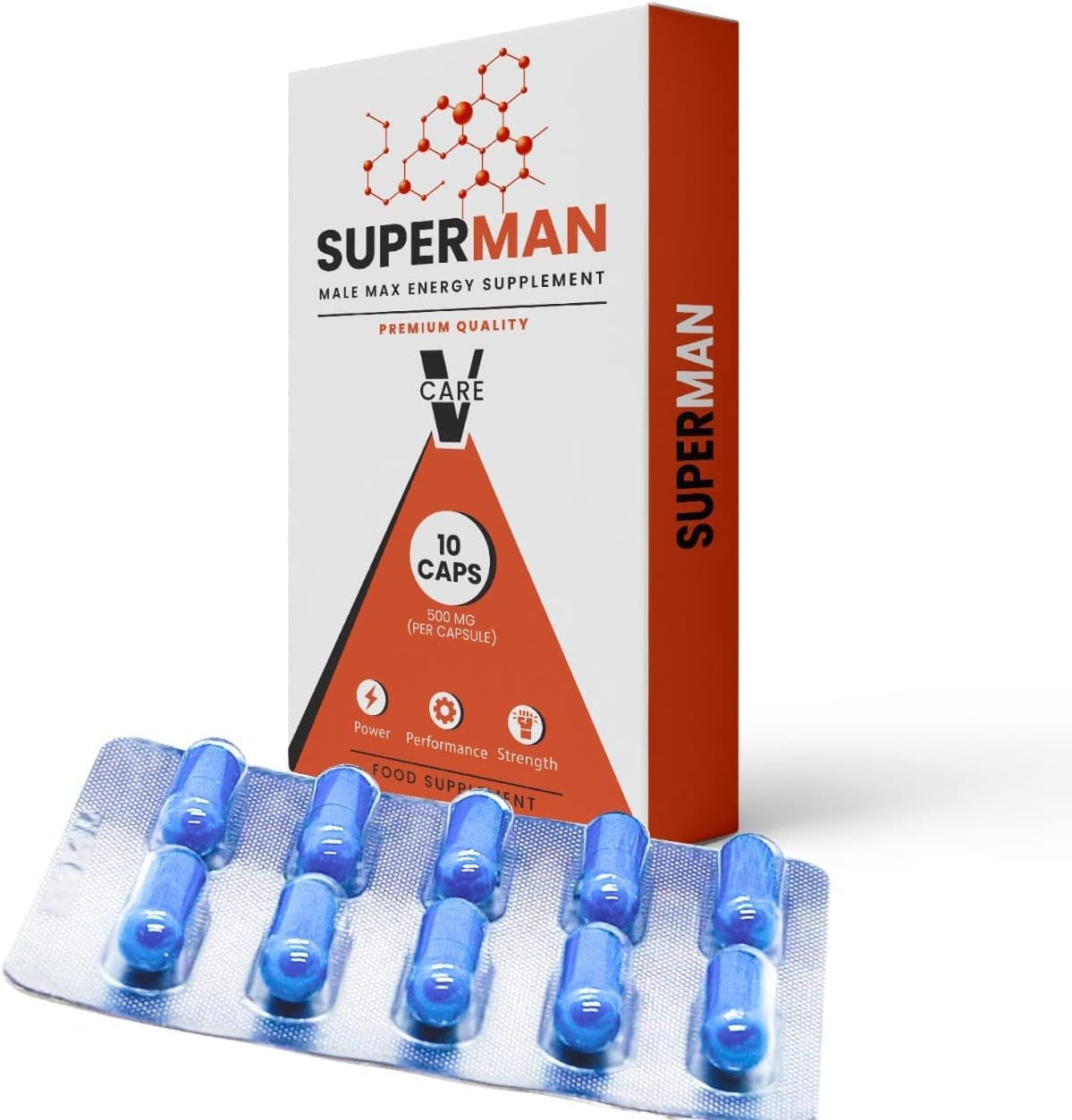 10 Super Man Blue Capsules 500Mg Energy Enhancer, Endurance, Stamina & Fast Acting Supplements