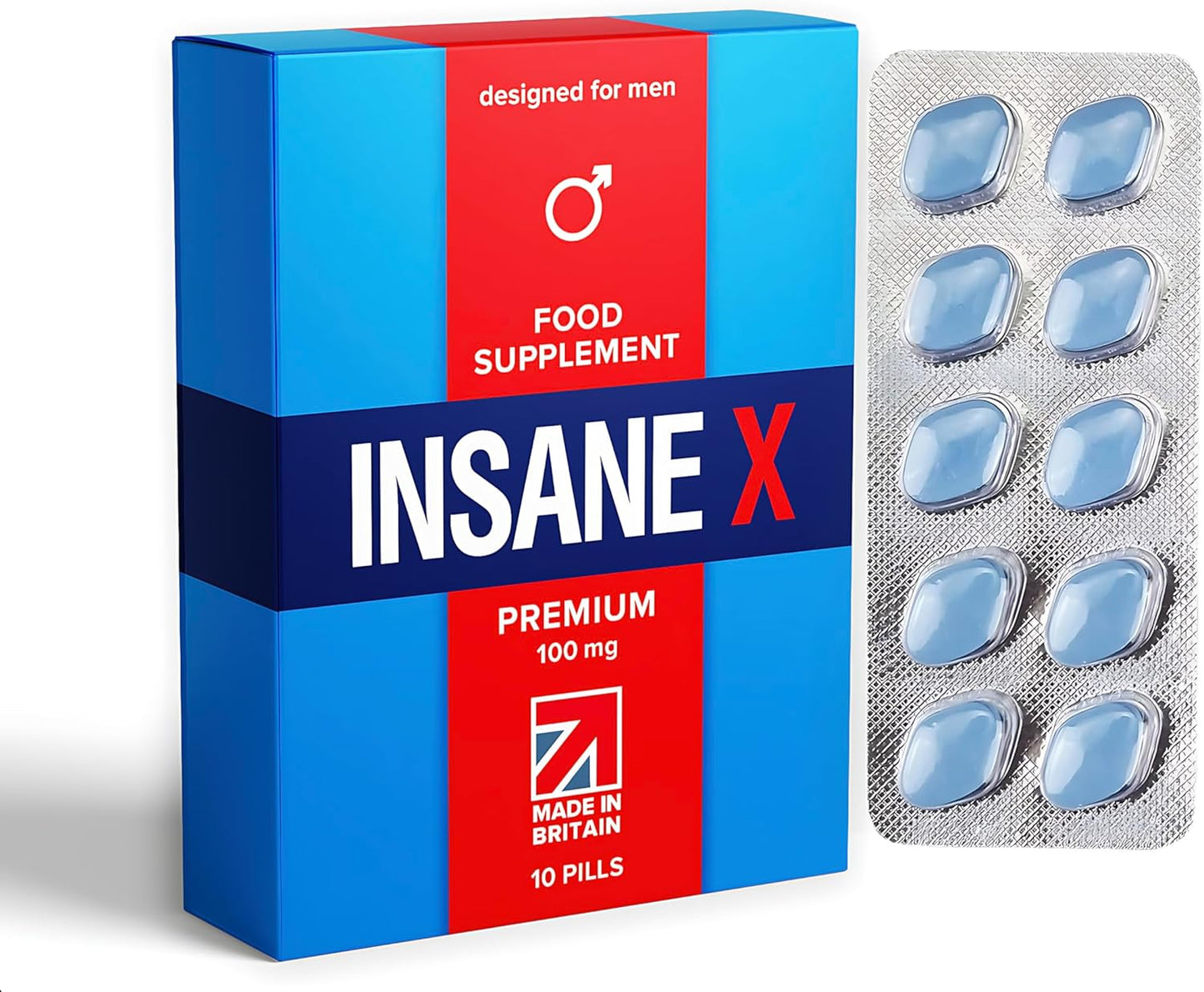 10 INSANE X Premium - Extra Strong Pills for Men UK - Natural Fast-Acting Ginseng Tablets for Men - for Enhanced Performance