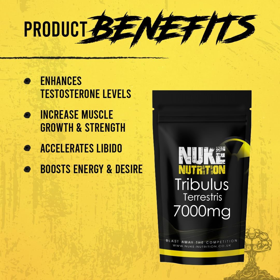 Nuke Nutrition Tribulus Terrestris 7000Mg - 60 Capsules - Tribulus Terrestris High Strength Test Booster Pills for Men & Women - Increase Testosterone for Enhanced Muscle Growth, Strength & Endurance