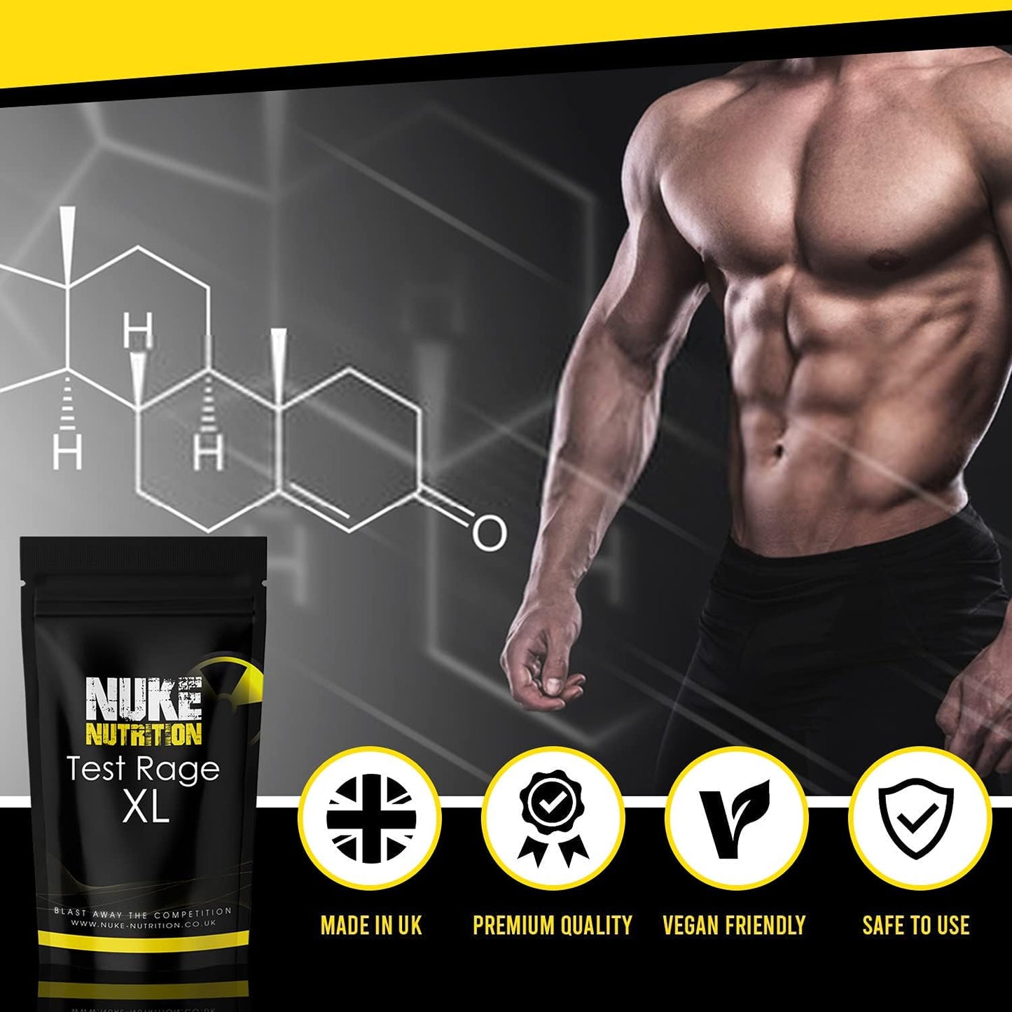 Nuke Nutrition Test Rage XL Testosterone Booster for Men | 60 Capsules | Anabolic Supplement to Enhance Male Testosterone Levels | Boost Lean Physique, Muscle Growth & Strength | Vegan & Easy Swallow