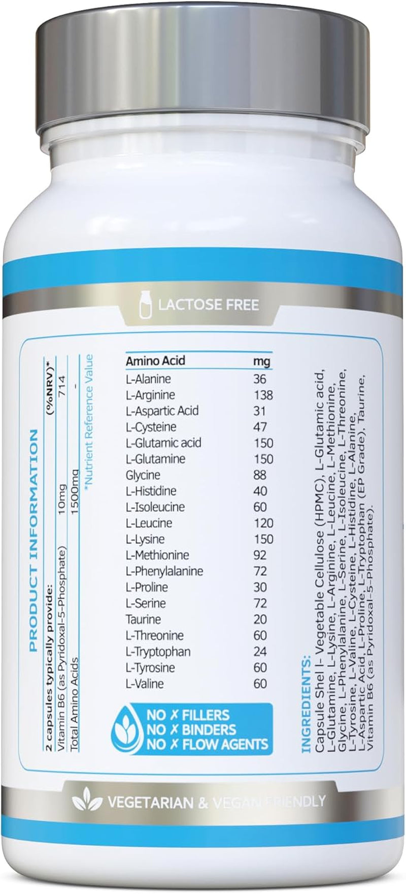 Total Amino Boost - Full Spectrum - All 20 Amino Acids Including All Bcaas -120 Vegan Capsules with Free Form Pre-Digested Amino Acids with Advanced Coenzyme Support. No Additives - UK Made