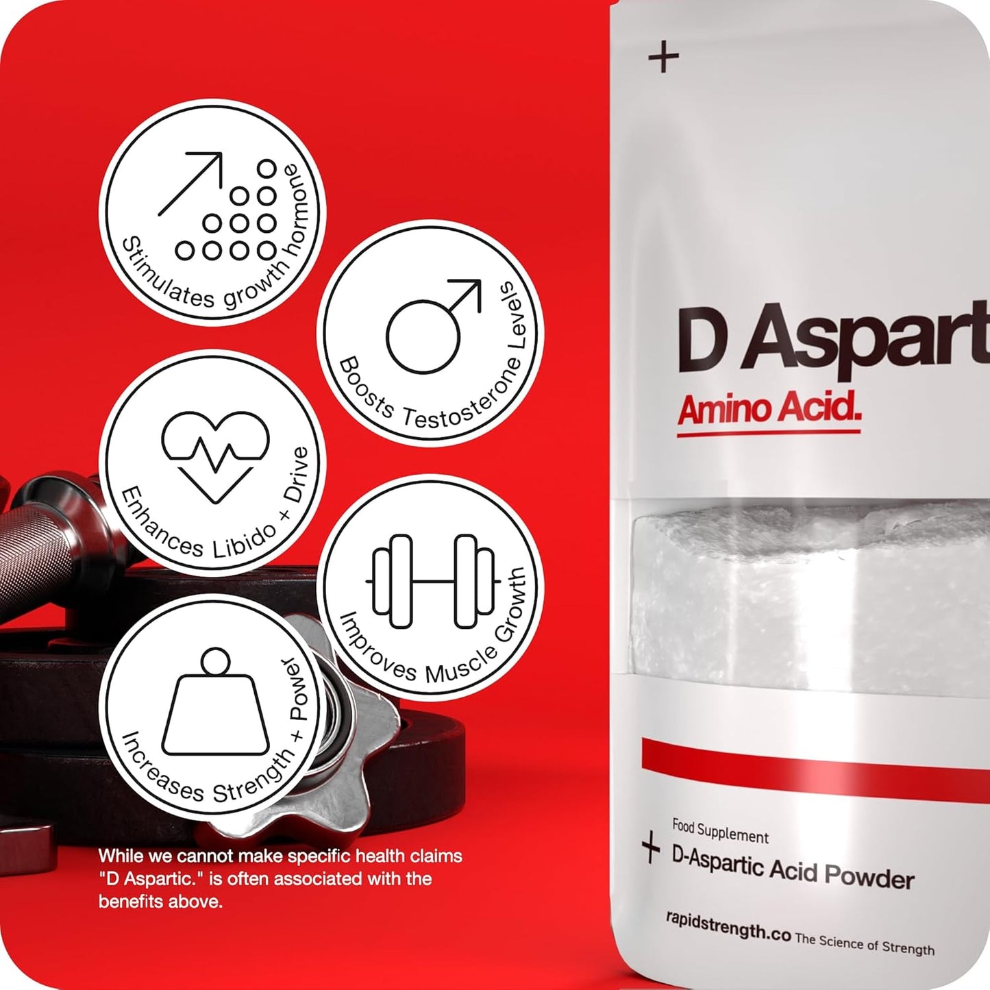 Rapid Strength Pure D-Aspartic Acid Powder - DAA Testosterone Boosters Supplements - Pre Workout Powder Muscle Builder Unflavoured