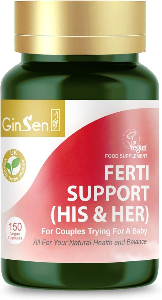 Ginsen Ferti Support His & Her Supplement, Multi Functional Couples Fertility Enhancer, 150 Capsules, Vegan Approved Supplement, Herbal Extract & Vitamins Made in UK