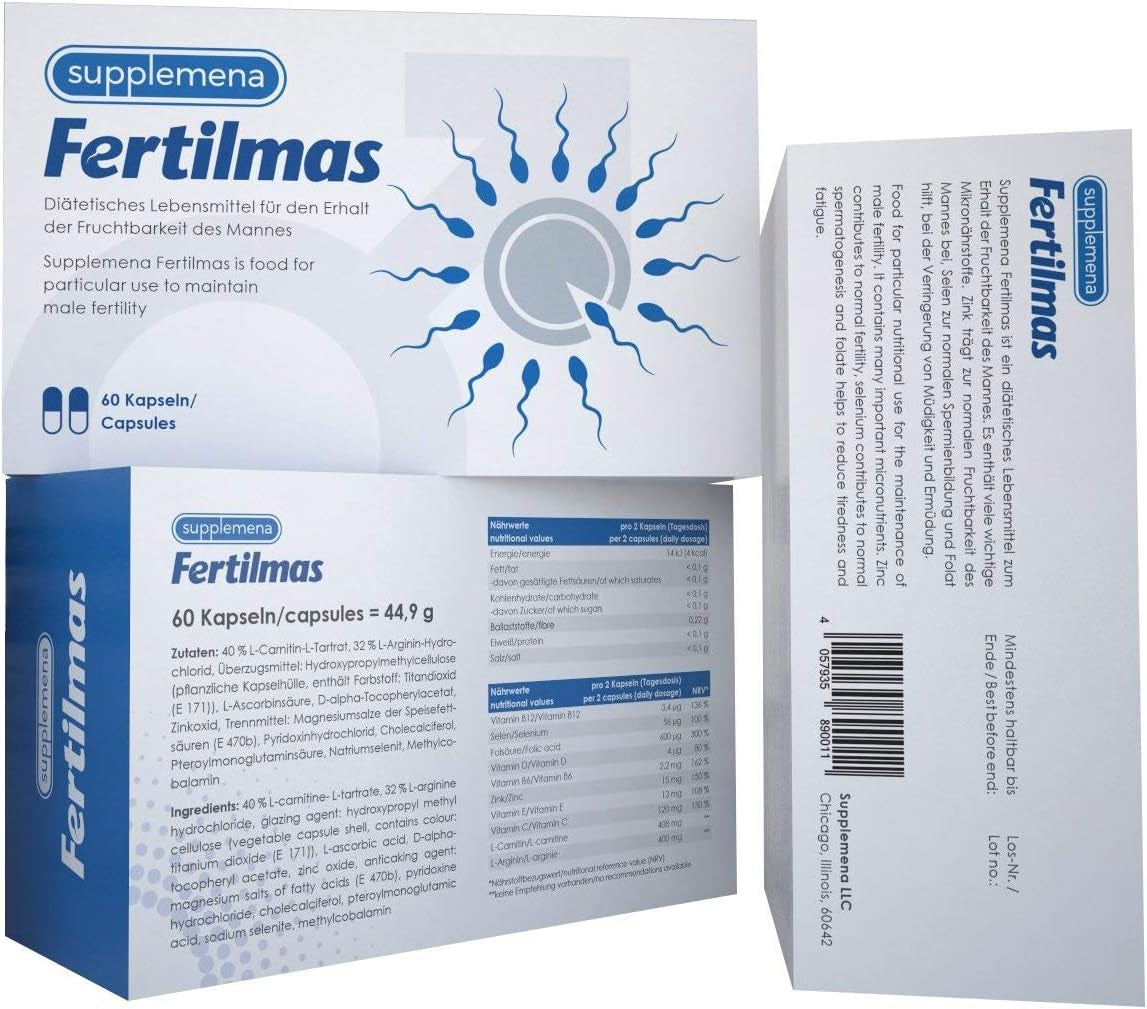 Fertilmas | Male Fertility Supplements | Support Sperm Health & Conception W/L-Carnitine, Folic Acid, Coq10, Zinc, B12, Selenium | 4 Month Supply