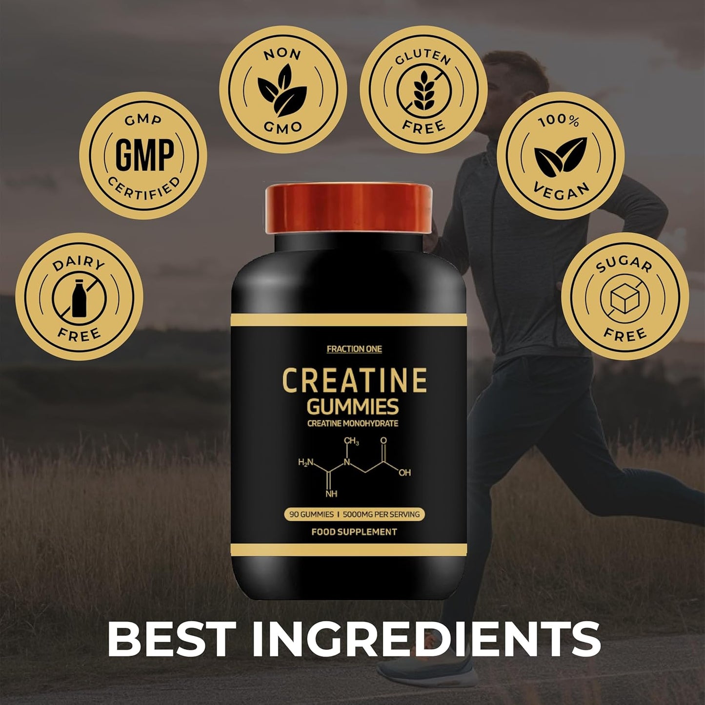 Fraction One Creatine Gummies 5000Mg 90 Gummies 45 Days Supply Creatine Monohydrate Gummies - Berry Flavoured Creatine - Pre Workout Gym Supplement for Men & Women - Vegan Chews Chewable Max Strength