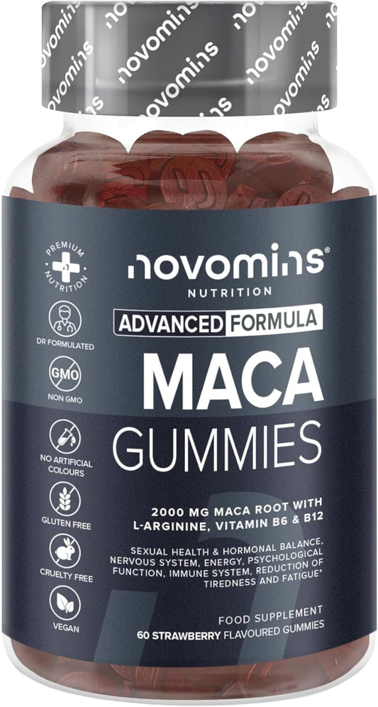 Maca Root Gummies 2000Mg (High Strength) - 100% Peruvian Maca Supplement for Men and Women- L-Arginine, Vitamin B12 & B6-60 Vegan Strawberry Chews - Tastier than Tablets & Capsules