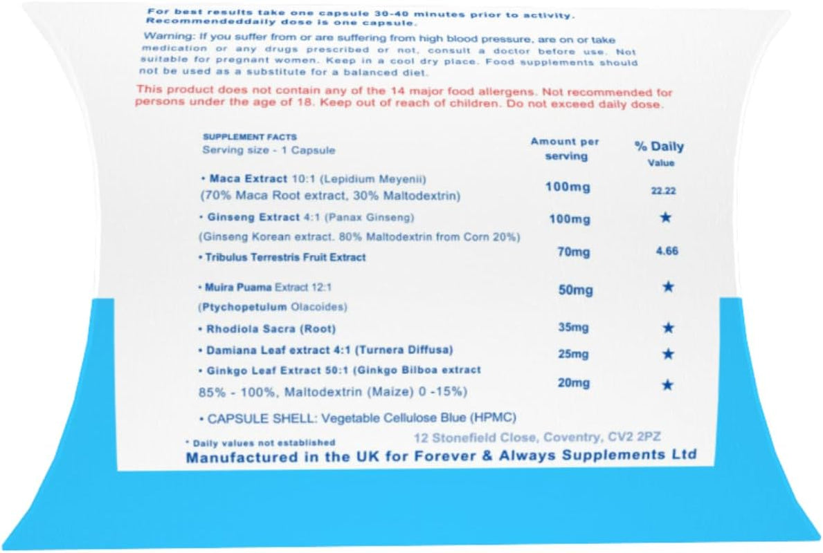 2 X MR-V Blue Natural Supplements, 400Mg Sex Tablets for Men, Ginseng & Maca Ultra Strong Male Performance Capsules, Last Longer, Fast Acting, Stamina, Sex Drive, Libido & Endurance Support!