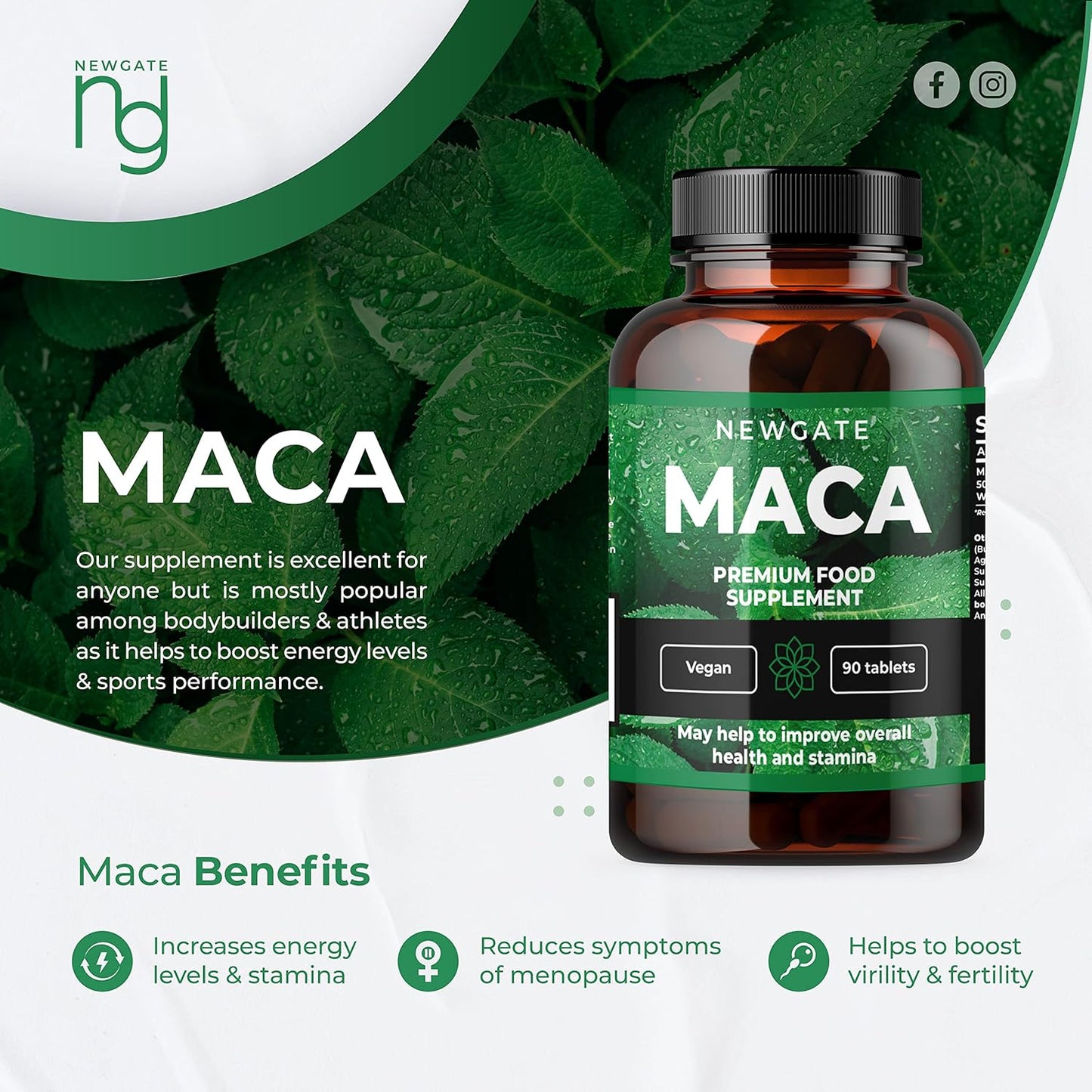 Newgate Labs Maca 90 High Strength Vegan Tablets 50Mg Providing Organic Maca Root 500Mg - for Skin Health - Premium Nutritional Supplement - Made in the UK – Halal, GMO Free