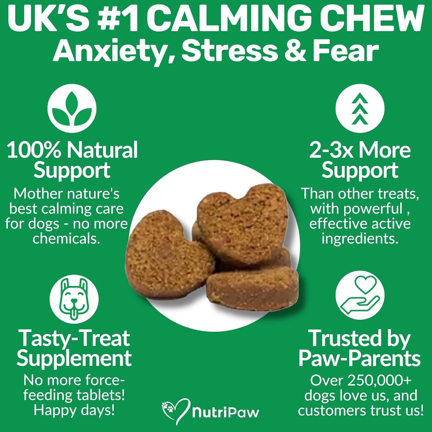 Nutripaw Calming Treats for Dogs - Reduce Stress, Fear, Separation Anxiety, Barking, Hyperactivity, Reactivity, Aggression, Travel Issues - Relaxation without Drowsiness Dogs