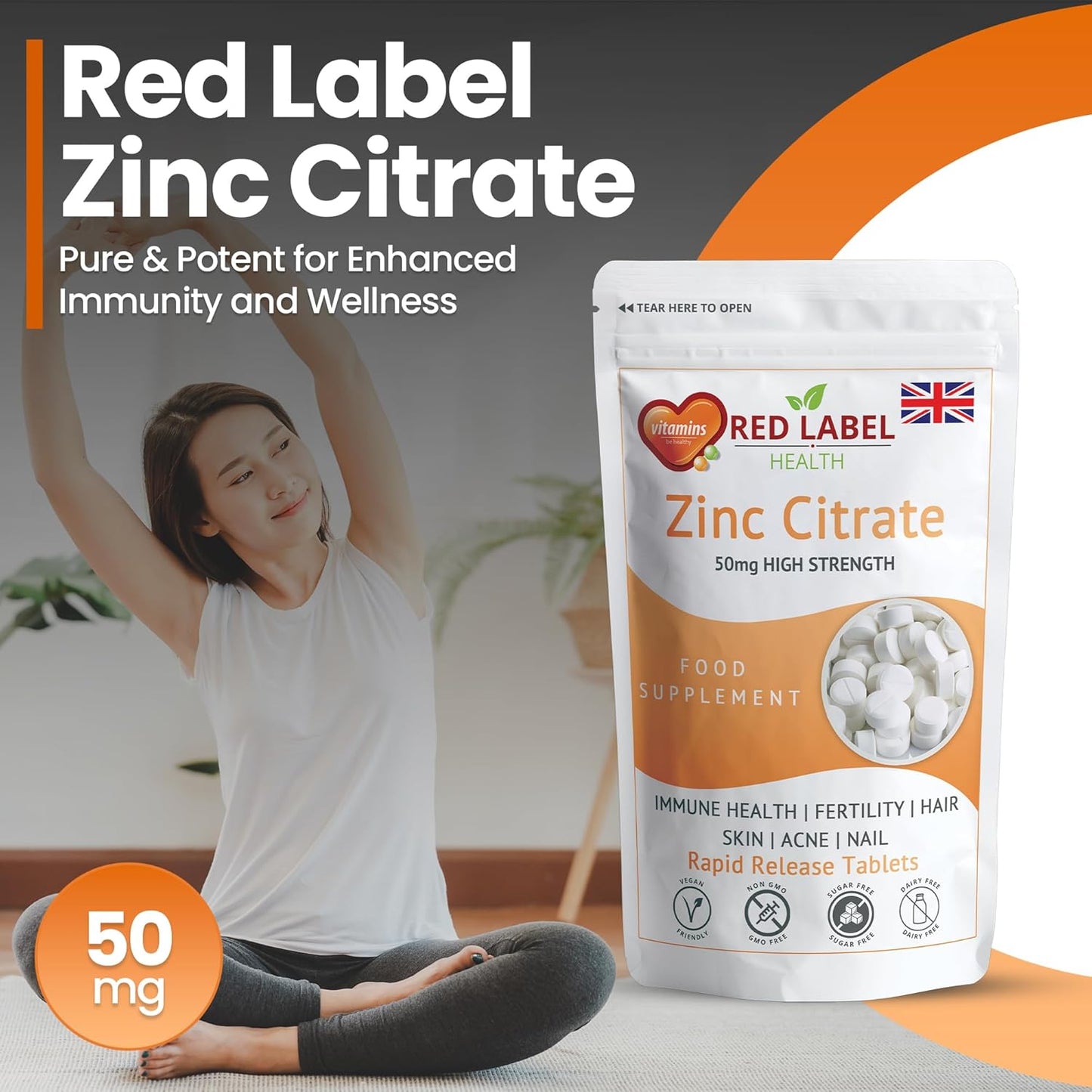 Zinc Citrate High Strength 50Mg Easy-To-Swallow 365 Vegan Tablets 1 Year Supply High Absorption Zinc Supplements for Men & Women Immune System, Fertility, Bones, Vision, Skin, and Nail