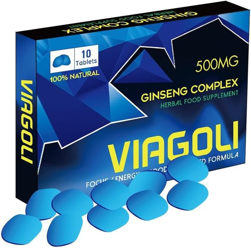 New VIAGOLI Blue - 10 Pills 500Mg - Stronger & Harder Enhanced Strength & Firmness for Men - Designed to Boost High Stamina, Performance & Natural Male Enhancing Food & Herbal Supplement