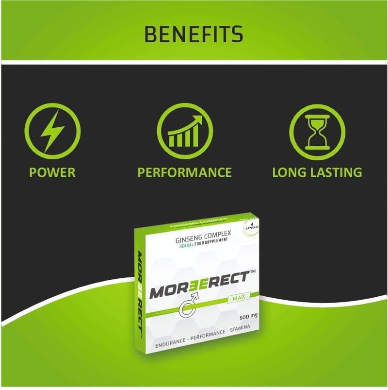 MOREERECT™ MAX - Stronger and Longer for a Confident Performer - Advanced Performance Enhancing Pills, Stamina Endurance Booster Green Supplement Pill for Men - 4 Ginseng Capsules