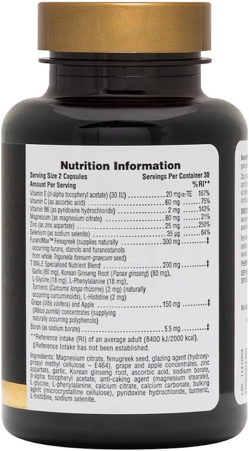 Naturesplus T-Male Capsules - Herbal Complex and Zinc Supplement - Men'S Energy Booster and Stamina - Vegan, Gluten Free - 60 Capsules